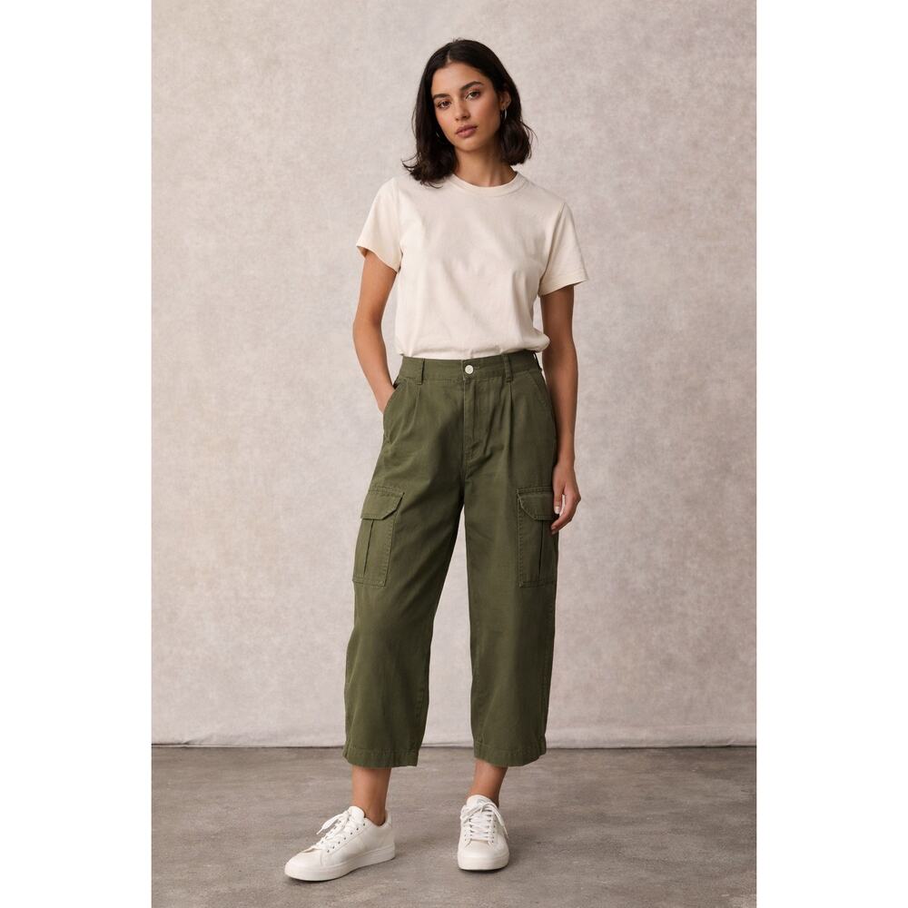 Edwin Harlow Crop Cargo Pants Olive Green Barrel Leg Utility Size 29